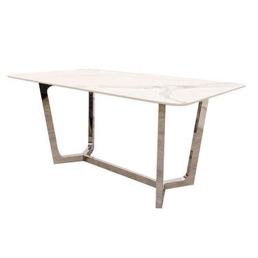 Lucien 1.6M Chrome Dining Table with Elegant Polar White Sintered Stone Top - UK Luxury Furniture